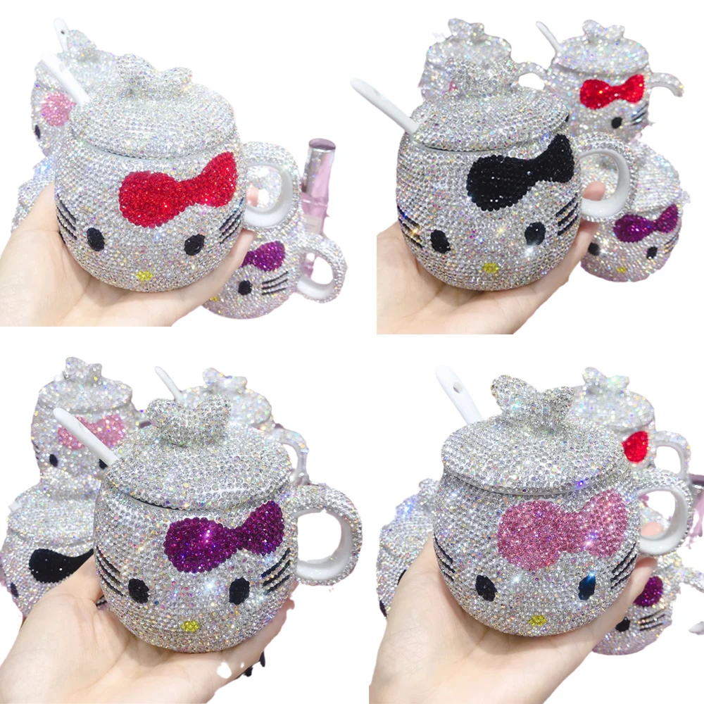 

Sanrios Hellokittys Diamond Inlay Ceramics Mug Fashion Ma'am Water Cup Business Activity Affairs Gift Birthday Festival Present