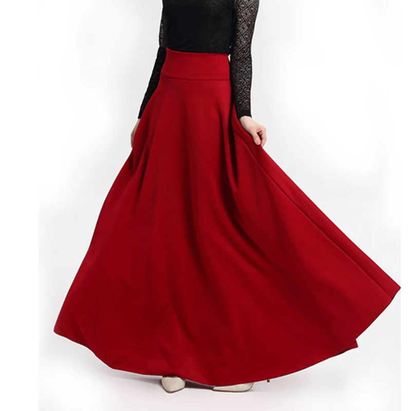 

Autumn Solid Casual Skirts Women Elegant Black Red Long Skirt Woman Evening Party Maxi Female Fashion Office Ladies Clothes