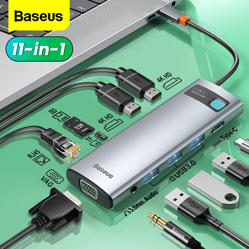 USB-концентратор Baseus с разъемами USB Type-C и HDMI, 100 Вт Baseus USB Type C HUB USB C to HDMI-совместимый RJ45 SD Reader PD 100W Зарядное устройство USB 3.0 HUB для MacBook Pro Dock Station Splitter