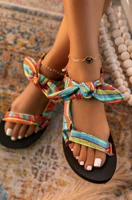 new women bowknot sandals summer beach color flat lace up bow shoes for ladies fashion outdoor leopard beach open toe sandals