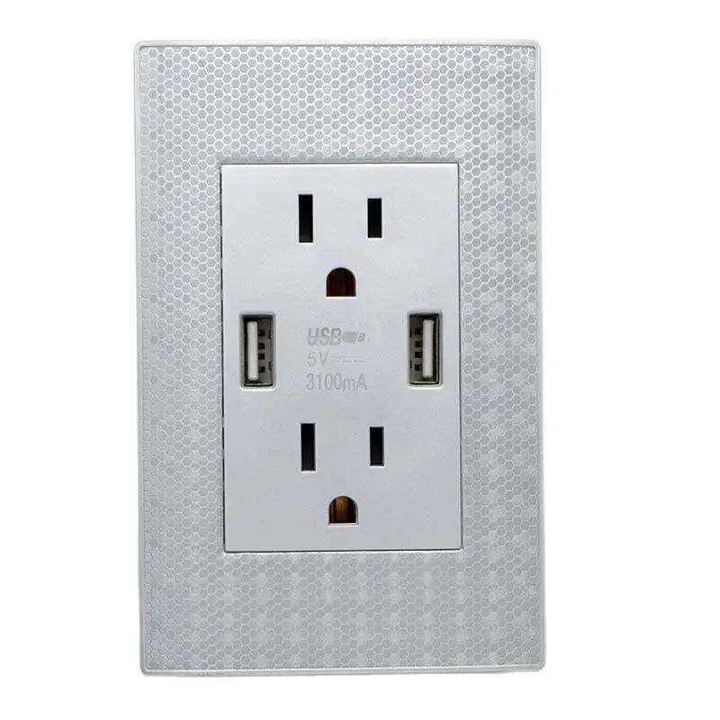 

New 110V-25015A 118Tpye US Standard Socket 3.1A Double USB Fast Charging Power Socket Panel Black, White, Gold, Silver Wholesale
