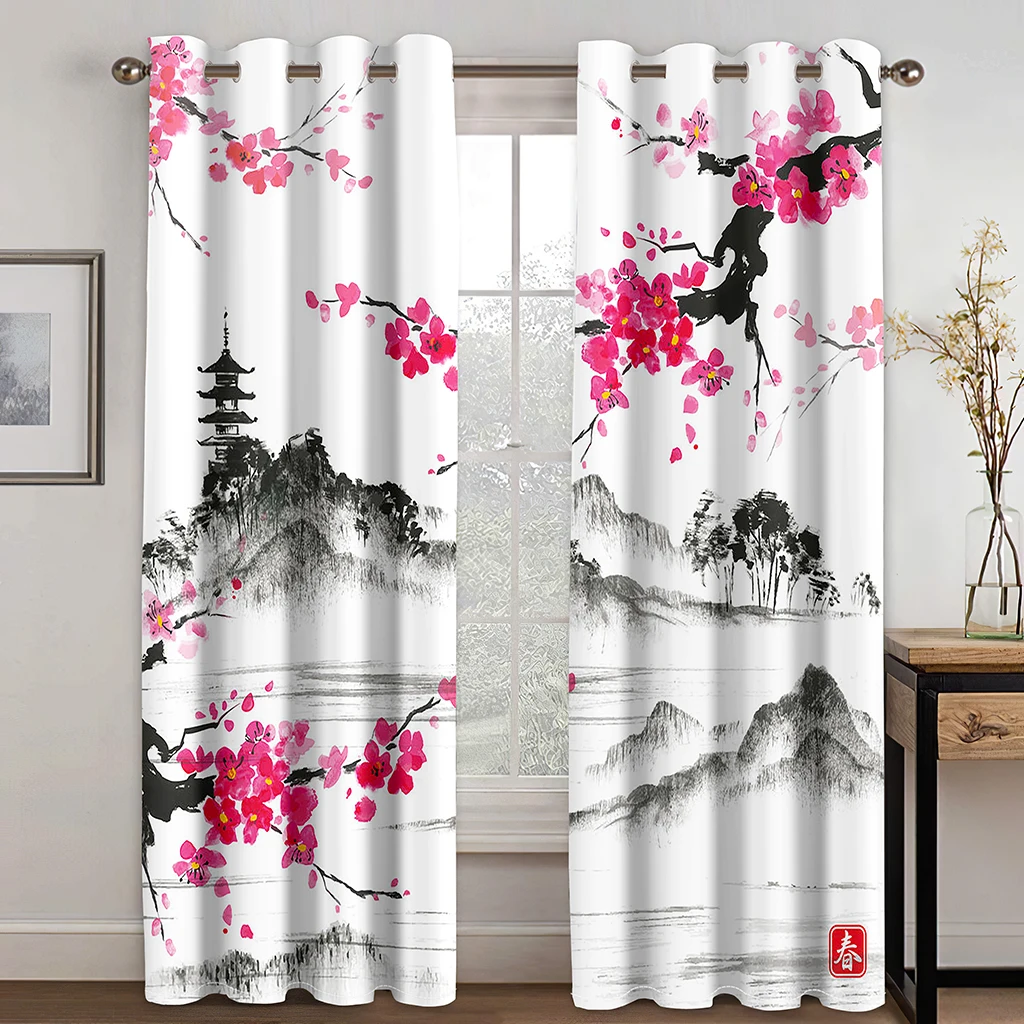 

150 166 чернильные белые тонкие оконные шторы восхода солнца в японском стиле для гостиной и спальни декор 2 шт. Бесплатная доставка