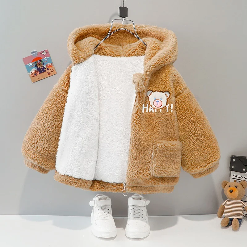 Children's Winter Coat Baby Hooded Plush Thickened Warm Cotton Clothes Boys and Girls Cute Cartoon Coat Baby Winter Clothes