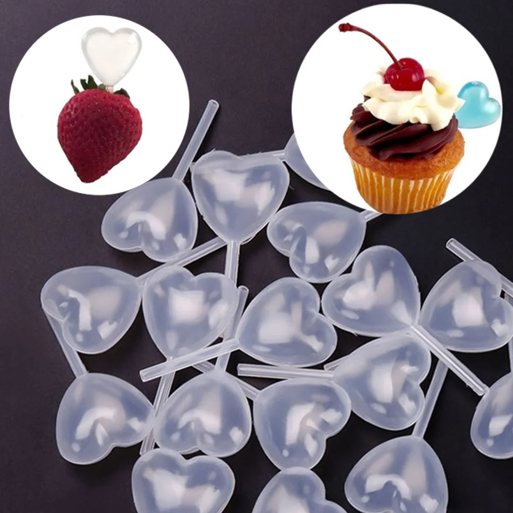 

50 Pcs Disposable Cake Toppers Heart Shape Dropper Baking Tools for Strawberry Cupcake Ice Cream Chocolate