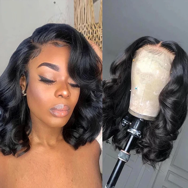 

13x4 Short Body Wavy Lace Front Human Hair lace front human hair Brazilian Hair Wigsfor balck Women Natural Color 180% Density