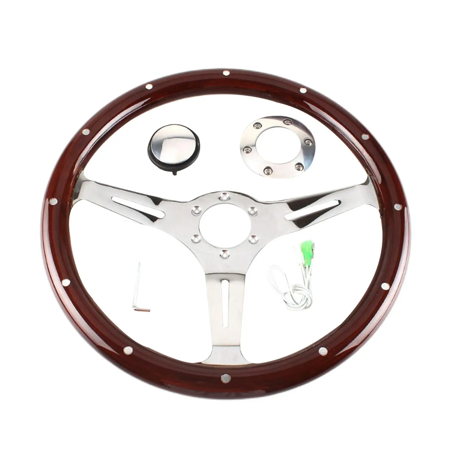 

380mm 15 Inch Classic Nostalgia Style Wooden Grain Steering Wheel 3 Spoke 6 Hole with Horn Kit for Classic Cars
