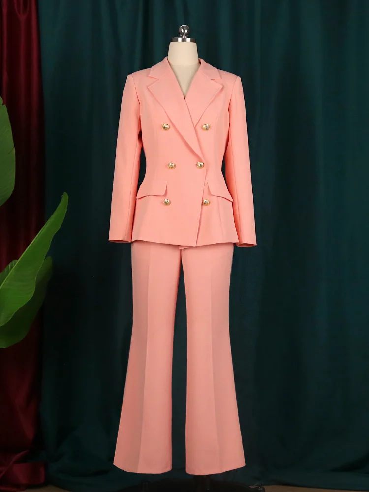 Women Elegant Blazer Sets Buttons White Wide Leg Pant Suits Fashion Professional Party Office Business Outfits Single Pack 2023