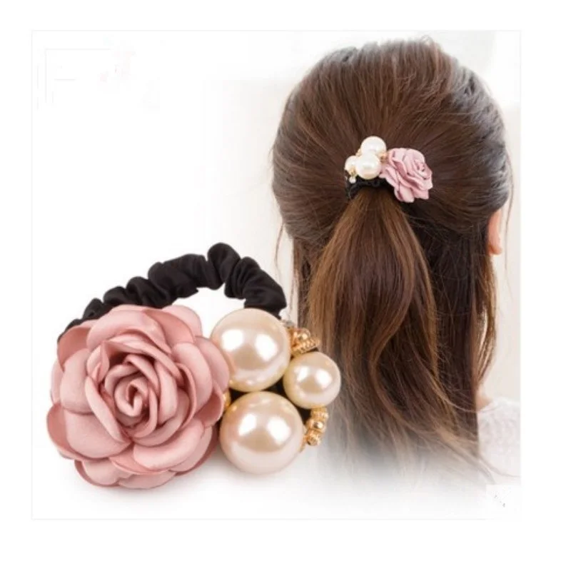 

Handmade Camellia Pearl Hair Scrunchies Elastics Hair Bands Scrunchy Hair Ties Ropes Scrunchie Floral Hair Accessories Scrunchy