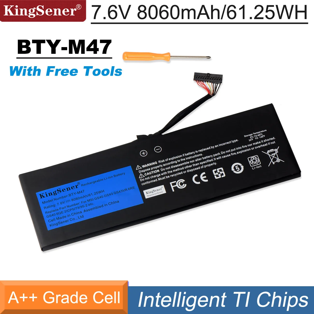 Bateria do Portátil para Msi Gs40 Gs43 Gs43vr 6re Gs40 6qe 2icp5 73 952 Ms14a3 Ms-14a1 7.6v 8060mah Ferramentas Gratuitas Kingsener-bty-m47