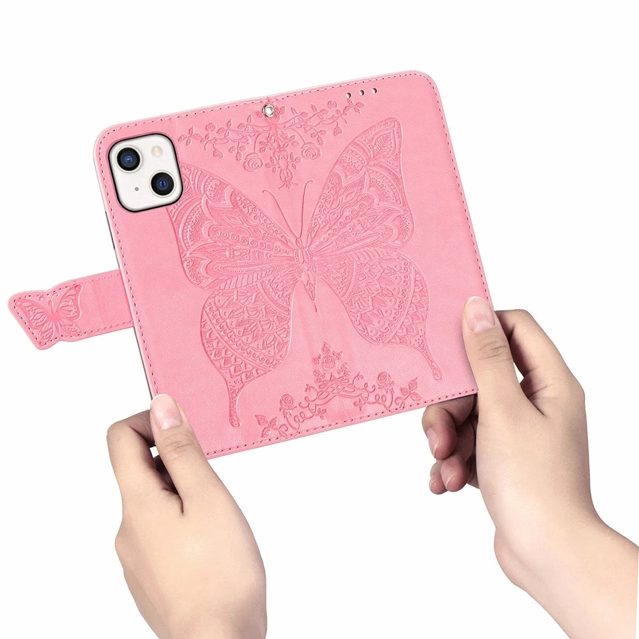 Luxury Embossed Butterfly Flower Wallet Flip Case For iPhone 14 Pro Max 13 12 11 SE 2022 X XR XS Max For iPhone 8 7 6 6S Plus