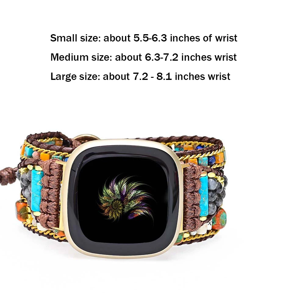 Retro Bohemian Strap For Fitbit Versa 1 2 3 4 Band Nature Gemstone Bracelet Watchband Wristband For Fitbit Sense 2 Versa Strap