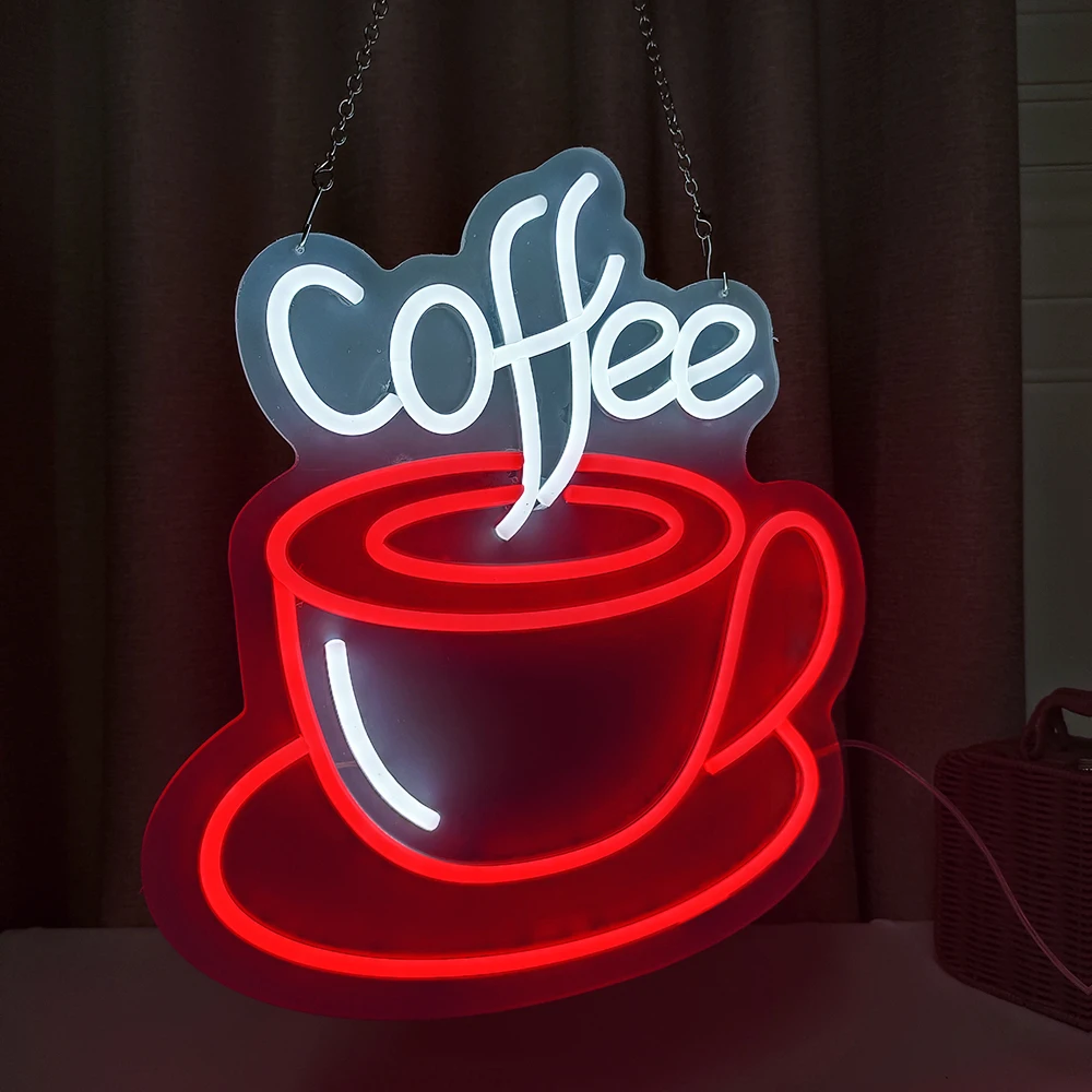 Coffee Neon Sign Light 42x38 CM for Bar Pub Club Store Hanging Window Wall Decor AD Promotion Signs Led Open |