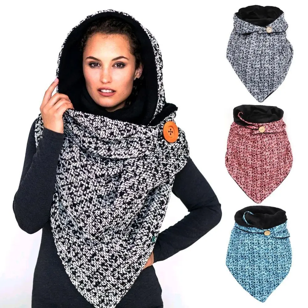 

Triangle Winter Scarf Fashion Keep Warm with One Button Wraps Shawls Polyester Neckerchief Women