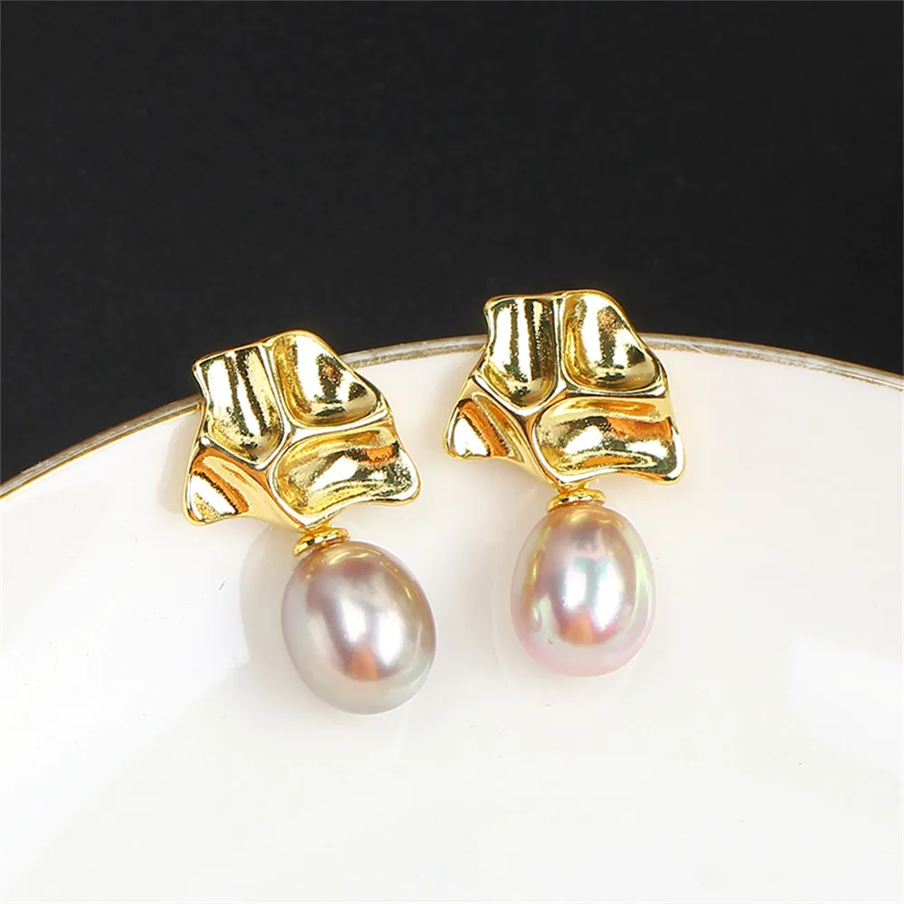 

S925 Silver Needle, Domestic 14k Gold Wrapped Gold Injected Pearl Shaped Twisted Earrings DIY Empty Support Feminine Style