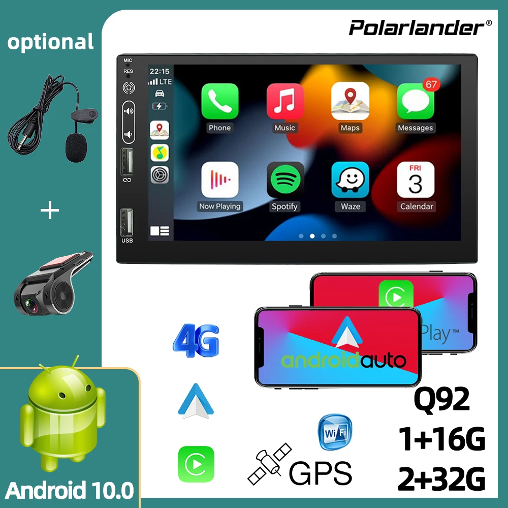 

Автомобильный мультимедийный плеер Carplay, GPS, Wi-Fi, 4G, 4/8 ядер, Android, универсальный, 2 Din, Android 10,0, 7 дюймов, 1 + 16 ГБ/2 + 32 ГБ/4 + 64 ГБ/8 + 128 ГБ