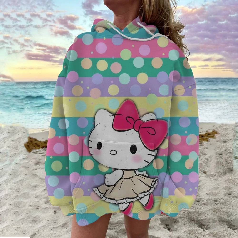 Hello Kitty Kuromi Женская модная осенняя одежда Уличная толстовка с капюшоном Y2K Топ