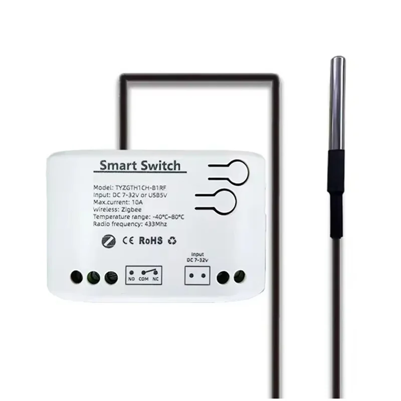Фото AT51-Tuya Smart Zigbee Switch с датчиком температуры, пассивное сухое контактное реле Zigbee, работает с домашним помощником №1