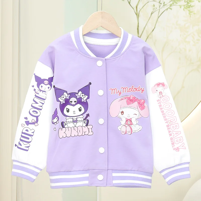 

Sanrio Children Kuromi Coat Anime Figure Spring Autumn Baseball Uniform Sportswear Coat for Kids Girl Cartoon Cute Hot New Style