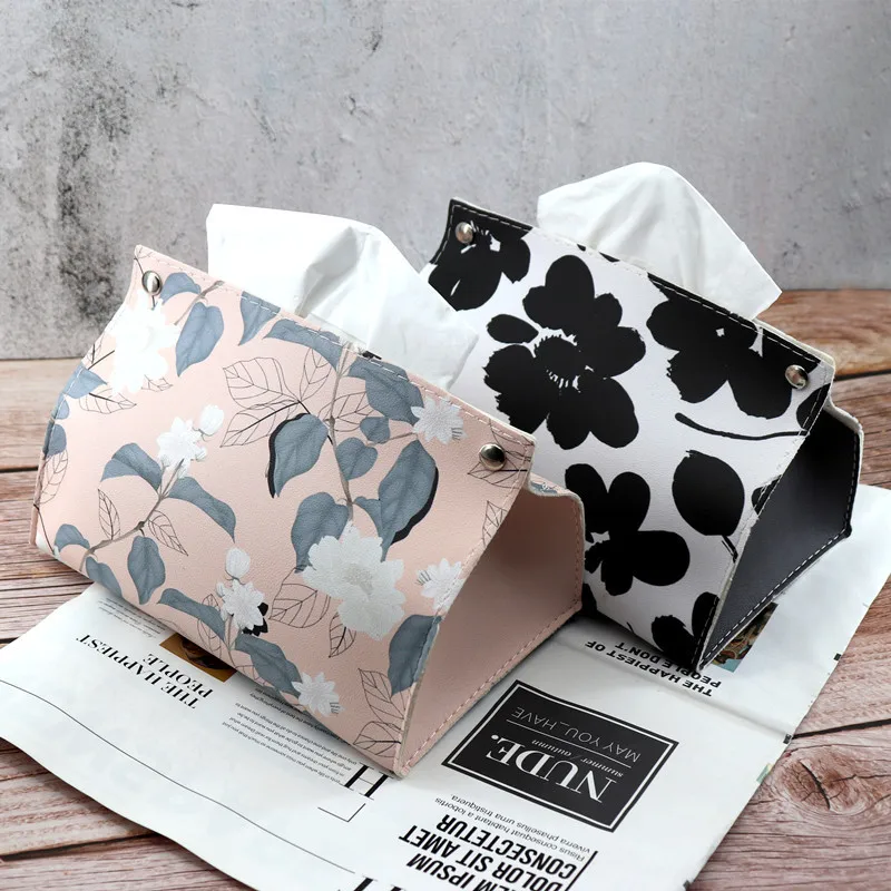 

Desktop PU Leather Tissue Box Living Room Home Creative Flower Pumping Paper Box Car Tissue Bag Wash Towel Storage Box Wholesale