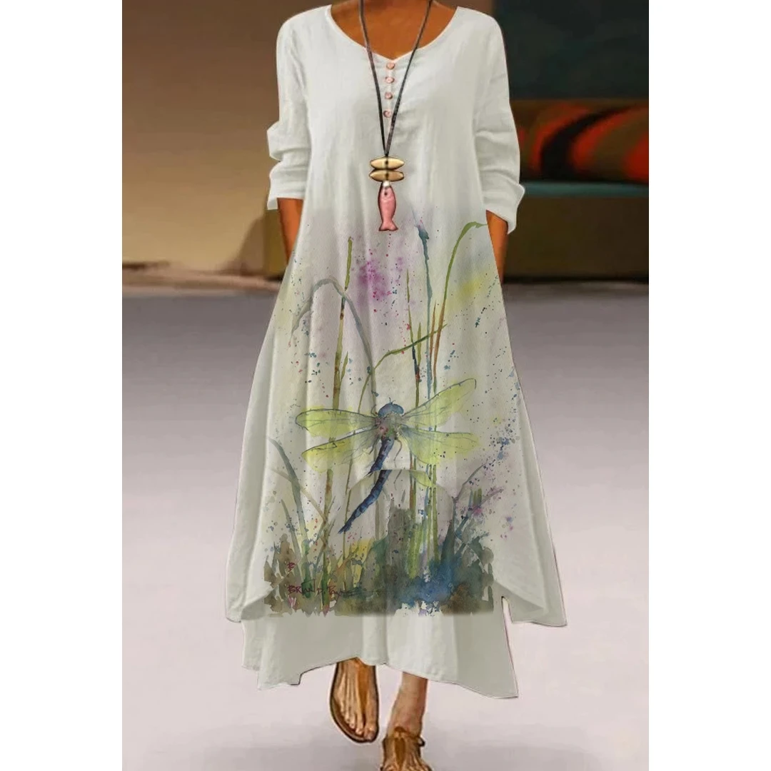 

Maxi Summer Women Fashion Print Dress Evening Party Elegant and Pretty Boho Beach Casual Looes Long O-Neck Faldas Female Sleeve