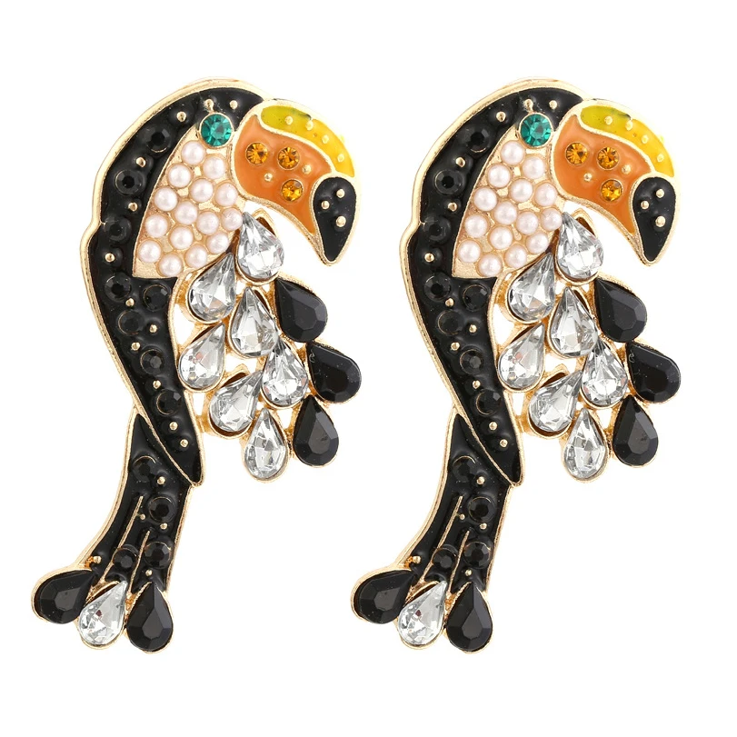 

Fashion Exaggerated Rhinestone Parrot Earrings for Woman Creative Lovely Bird Pearl Earrings