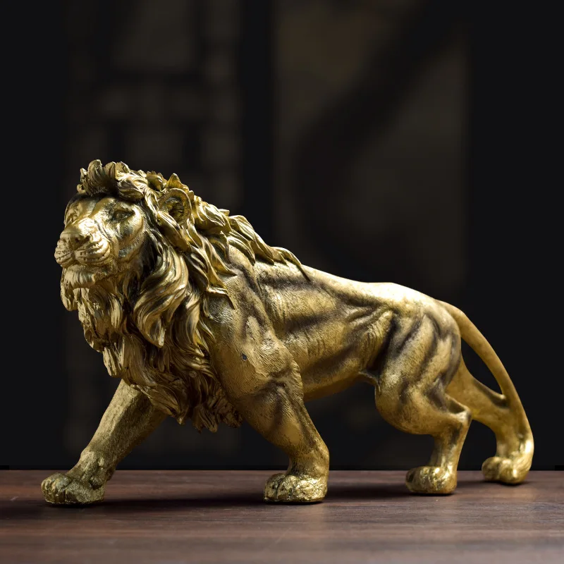 

Creative Resin Crafts Gold Lion Animal Sculpture Office Ornaments Living Room Porch Decoration New Home Gift Home Decoration
