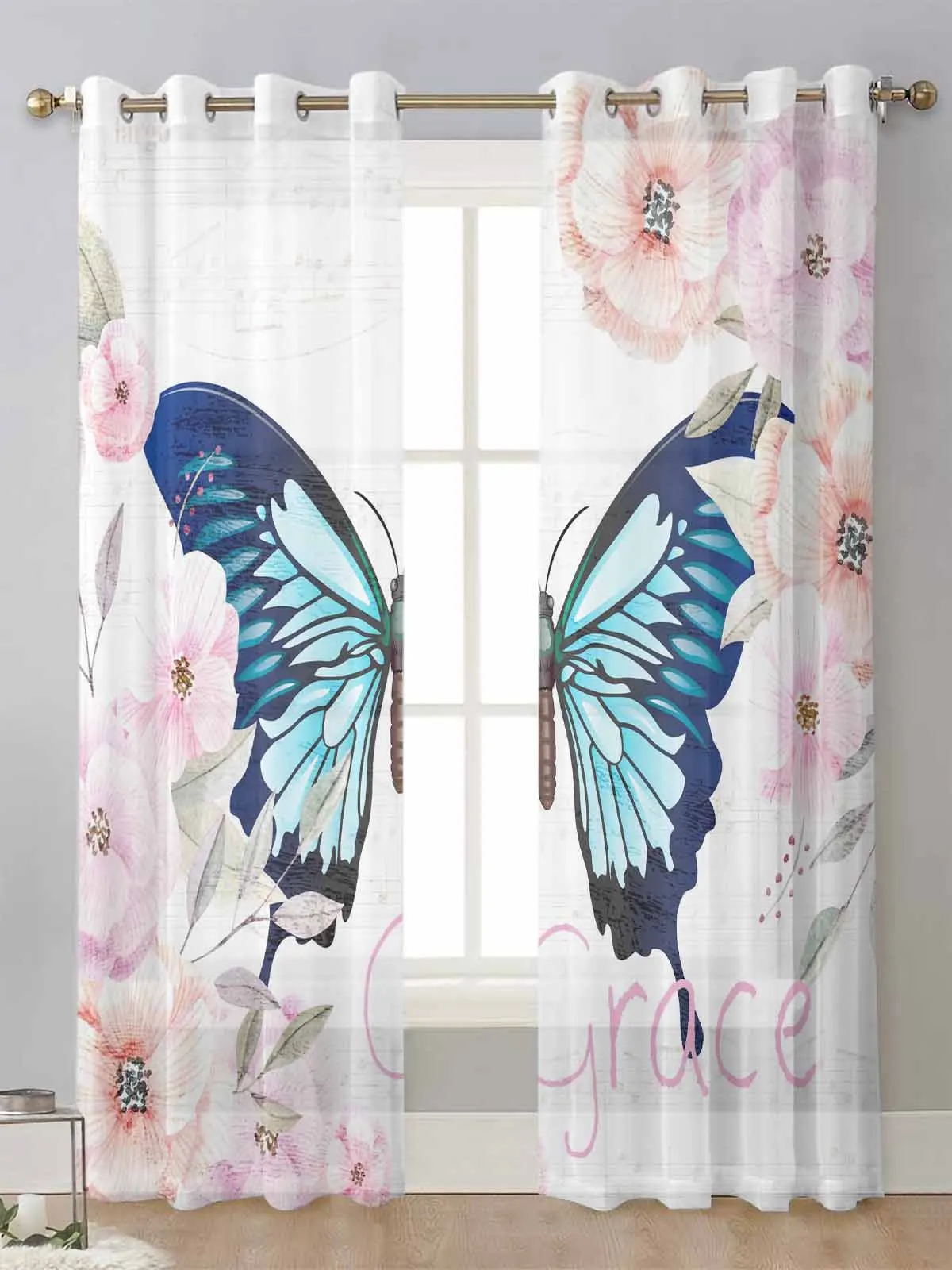 

Butterfly Flower Music Notes Sheer Curtains For Living Room Window Transparent Voile Tulle Curtain Cortinas Drapes Home Decor