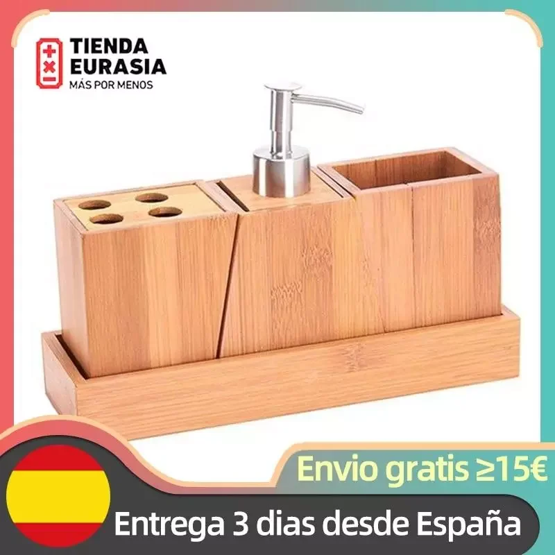 

NEW IN TiendaEurasia 3 accessories bamboo bathroom decor 25.5x8x18 cm dispenser soap home set bath product arrival
