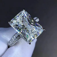 new luxury trendy silver plated rectangle crystal rings for women shine white cz stone inlay fashion jewelry wedding party gift