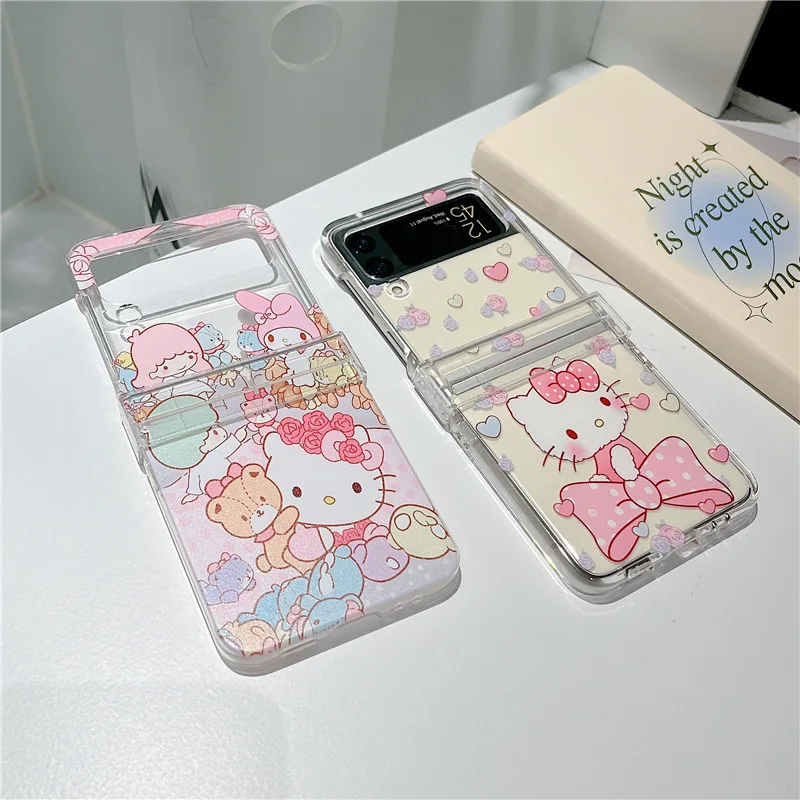

Lovely Cartoon Melody Kitty Transparent Phone Case for Samsung Galaxy Z Flip 3 5G Hard PC Back Cover for ZFlip3 Cases Shell