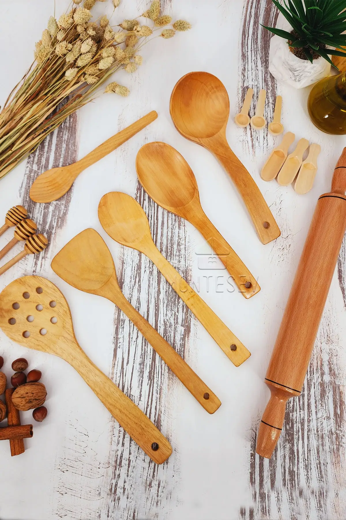 

Набор деревянных кухонных ложек из 16 предметов, бук, ящик и бамбук