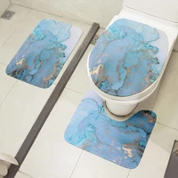 blue marble bathroom floor mats set three piece toilet seat cover flannel anti slip carpet shower decor rug entrance door mat