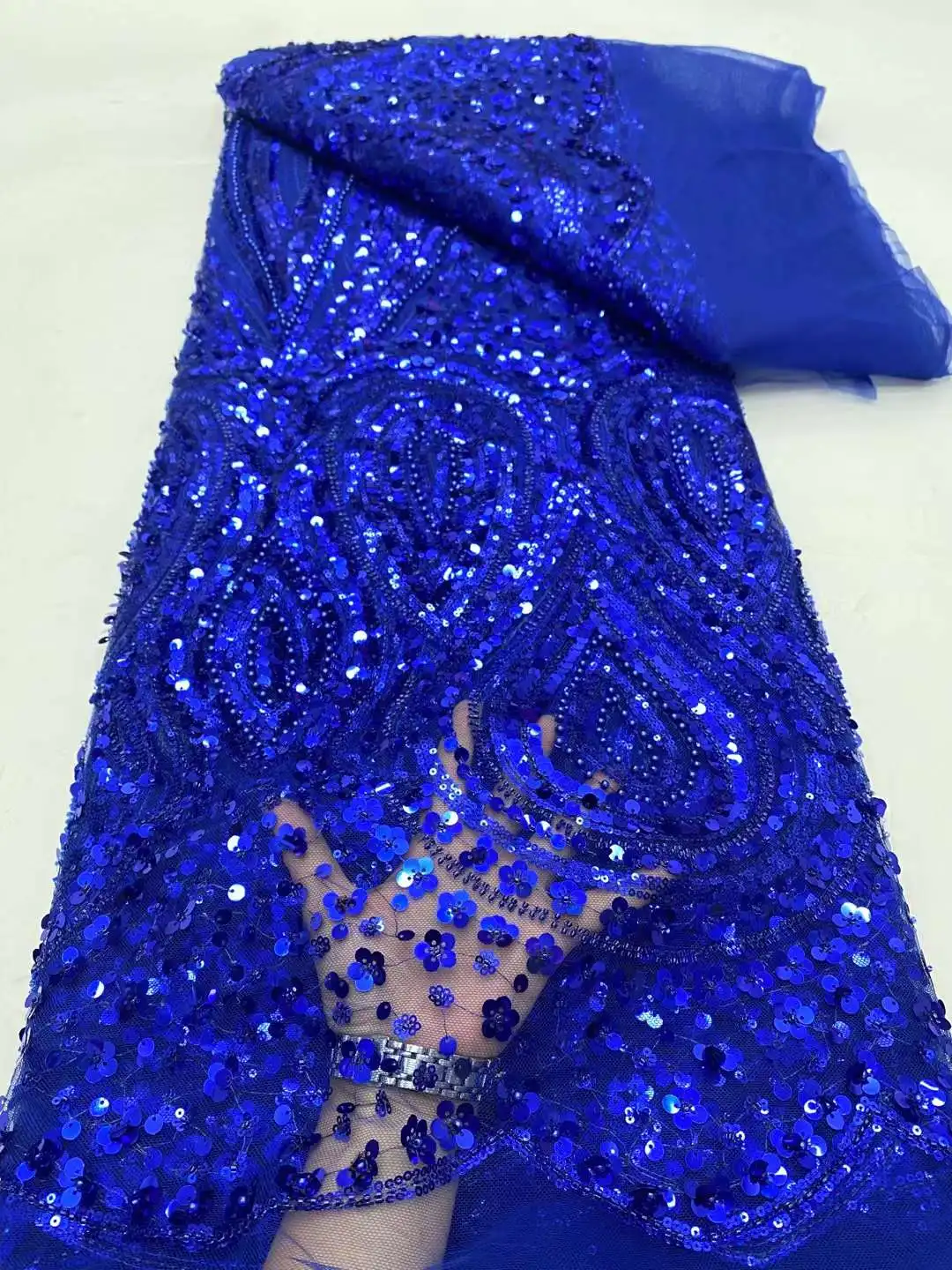 Высококачественная кружевная ткань из бисера для свадьбы материал белого