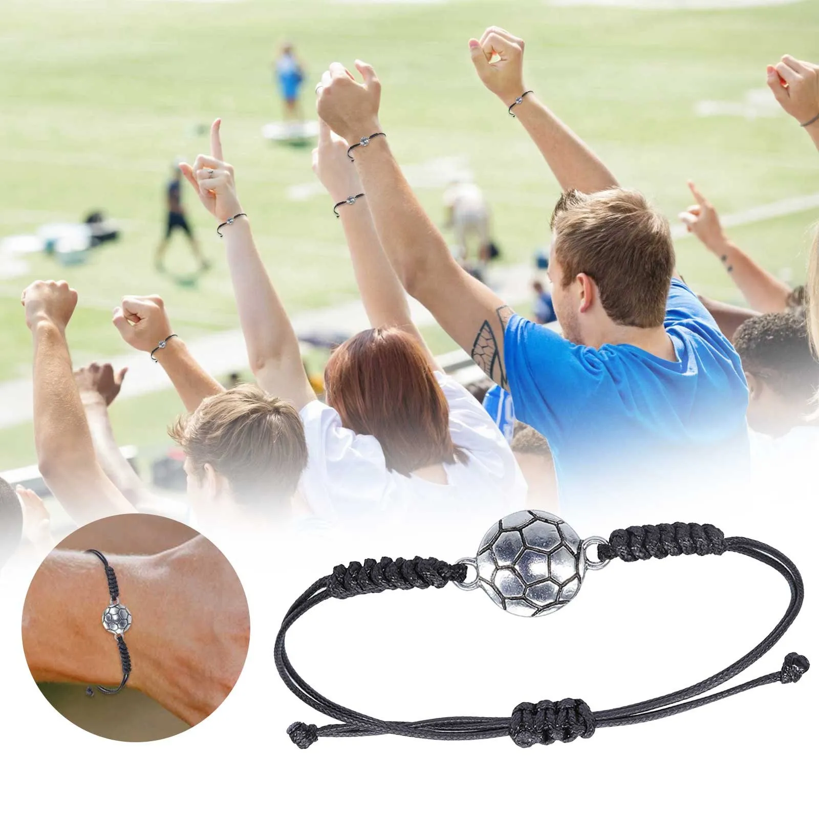 Football Bracelet Adjustable Football Charm Alloy Bracelet Boys Girls Youth Gift Hand Woven Rope Baseball Sports Bracelet Team