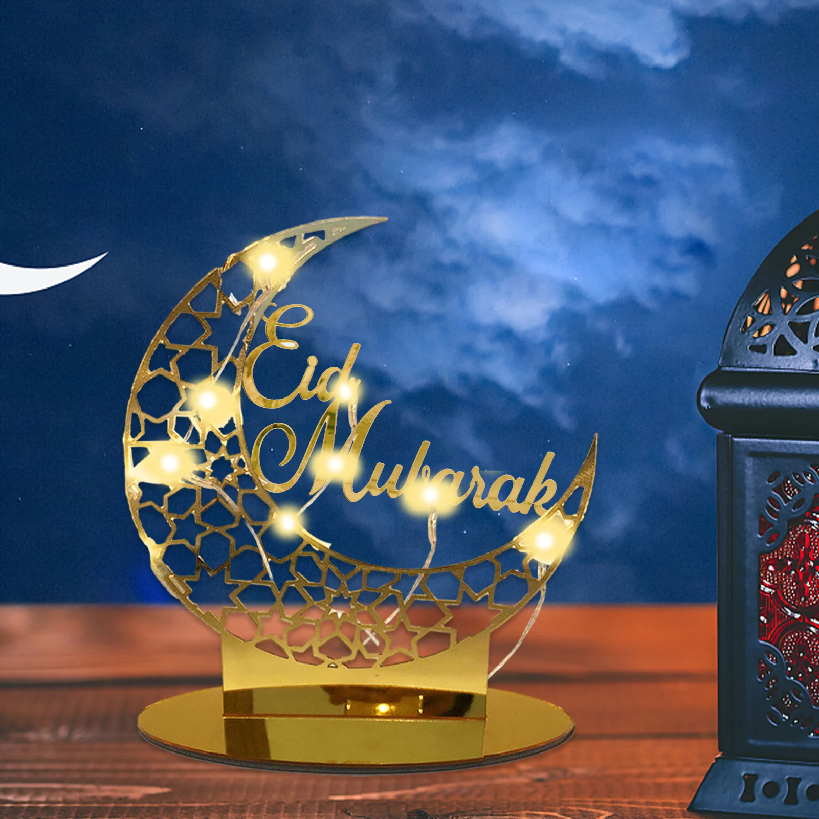 

Ramadan Decoration 2022 Eid Mubarak Acrylic Ornament Eid Mubarak LED Lights Ornaments Muslim Party Decor For Eid Al-fitr Party