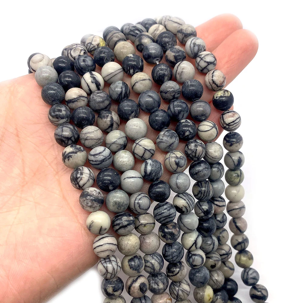

Natural Stone 6/8/10mm Loose Spacer Beads Accessories Black Reticulated Stone Smooth Round Beads for Jewelry Making DIY Bracelet