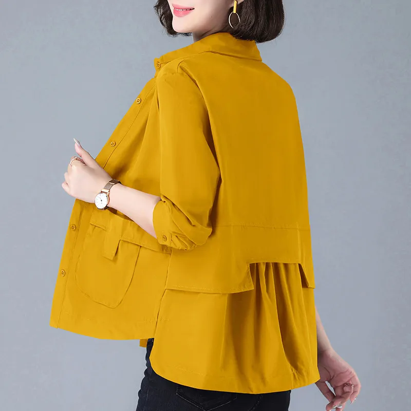 

Middle-Aged Mom Women Short Jacket Women Autumn New Fashion Casual Solid Color Thin Windbreaker Female Loose Outerwear 3XL H2917