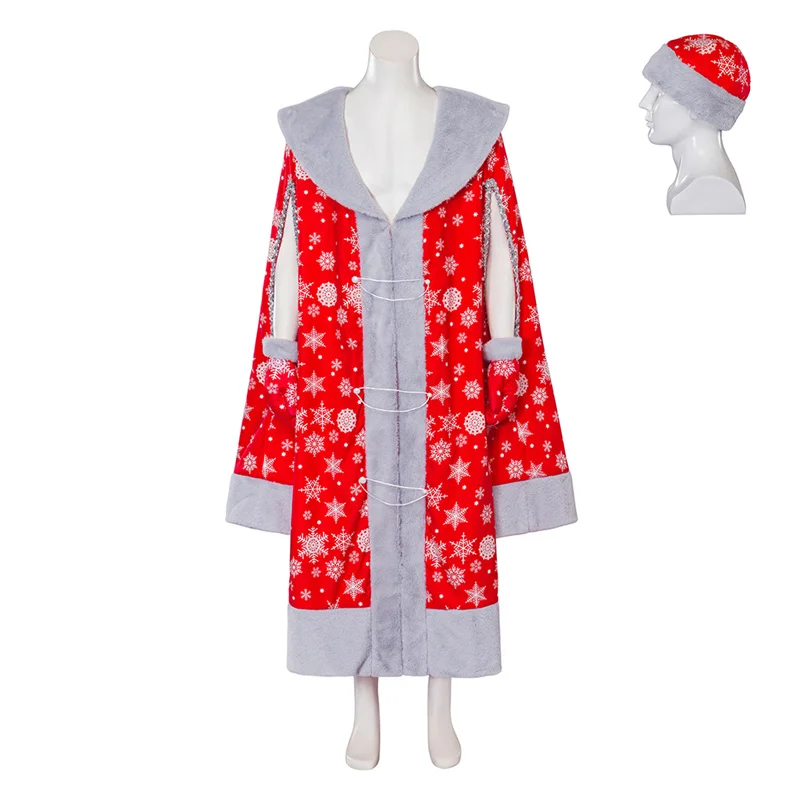 Рождественский костюм Санта-Клауса для косплея красный длинный халат со шляпой