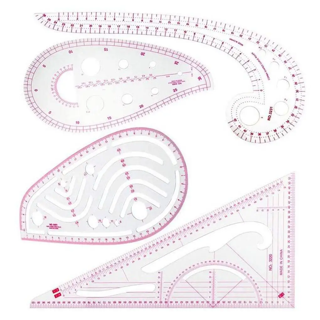 

4Pcs Plastic DIY Sewing Ruler French Curve Measuring Template 4 Specifications Scale Ruler Tailor Drawing Painting Craft Tool