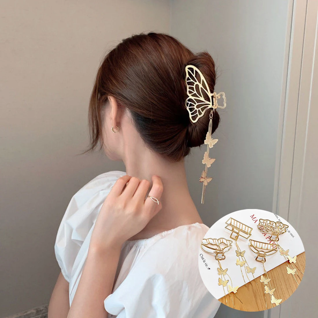 

Hair Claws Temperament Grab Butterfly Metal Hair Clips Elegant Vintage Tassel Headband Hair Clip Women Girls Bow Tie Accessories