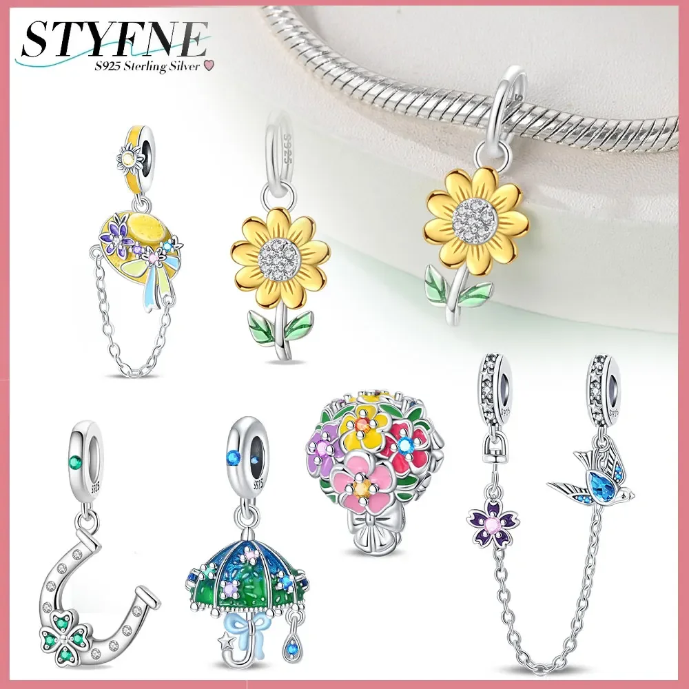 Оригинальные бусины из стерлингового серебра 925 пробы серия весенних цветов