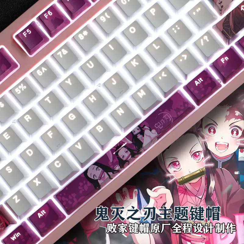 

1 Set PBT 5 Sides Dye Sublimation Keycaps Two Dimensional Anime Gaming Backlit Key Caps For Demon Slayer