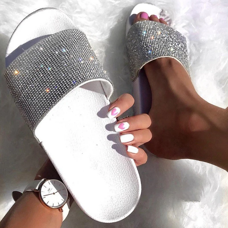 Summer Slides Glisten Rhinestones  Beach Luxury Women Shoes Slippers  Casual Outdoor Female Ladies Platform Zapatos De Mujer