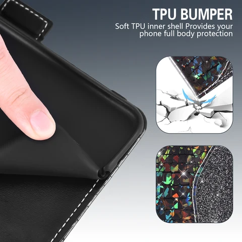 Чехол-книжка с блестками для телефона Samsung Galaxy A53 A13 A2 Core A03 A80 A90 A82 Quantum 2 A72 A71 A70 A60 A52 A51 4G