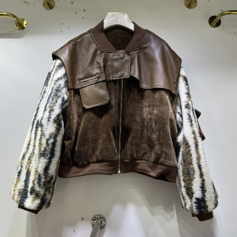 DEAT женское пальто с хлопковой подкладкой в стиле пэчворк из искусственной кожи