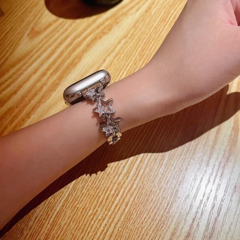 Браслет-цепочка со звездой и бриллиантами для Apple Watch 9 8 7 6 5 4 3 2 1 ремешок часов