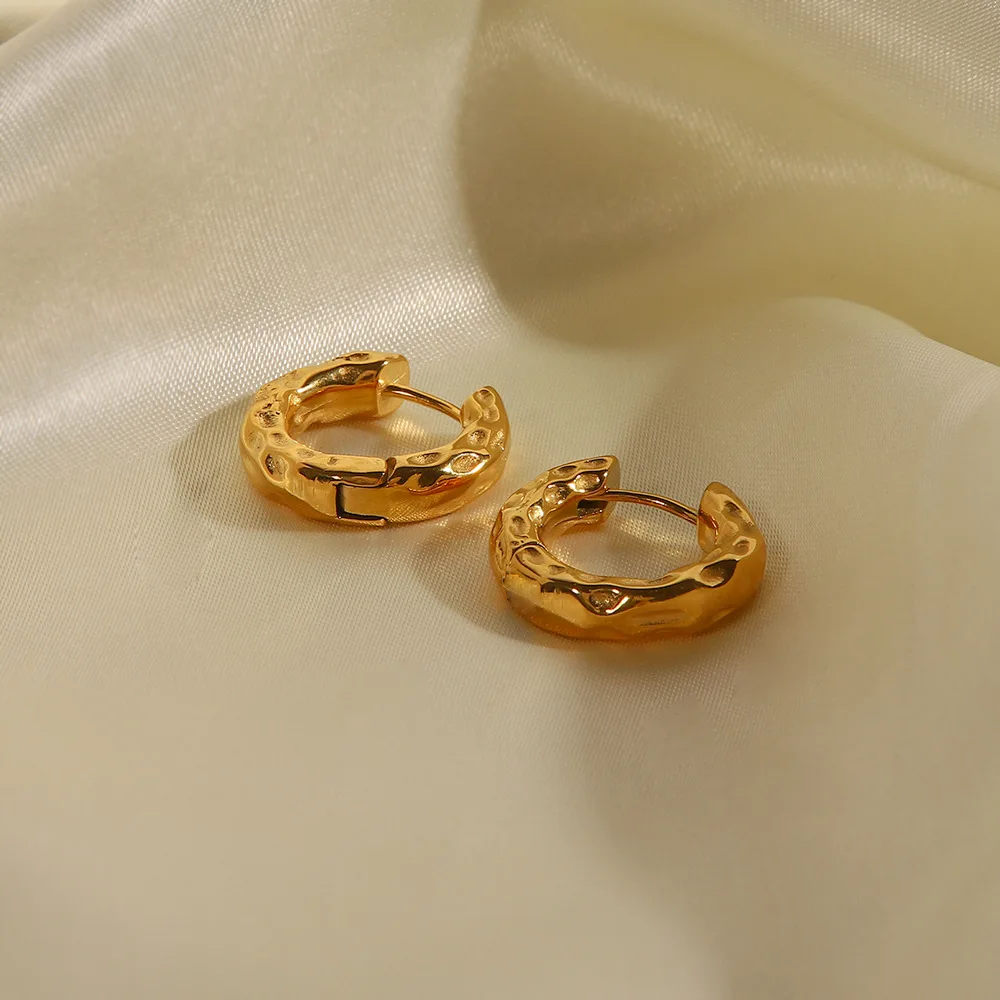 Stainless Steel PVD 18K Gold Plated Tarnish Waterproof Rugged Hoop Earrings For Woman Jewelry Wholesale Trendy