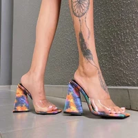 sandals and slippers women 2022 summer new high heel slippers ladies fashion square head thick heels plus size 43 women slippers