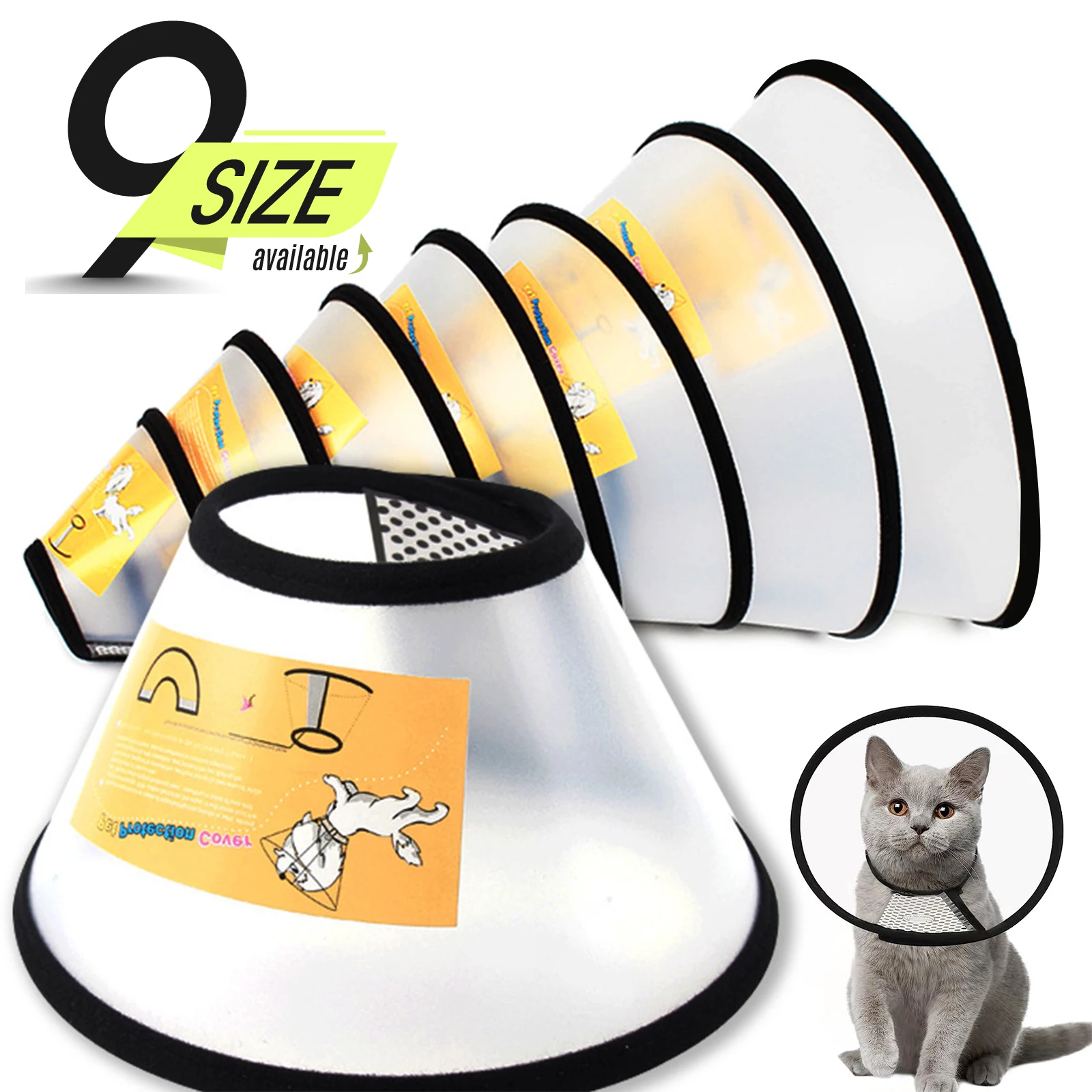 

Pet Cone E-Collar for Cats Puppy Rabbit, Plastic Protective Collar Wound Healing Practical Neck Cover 9 Sizes