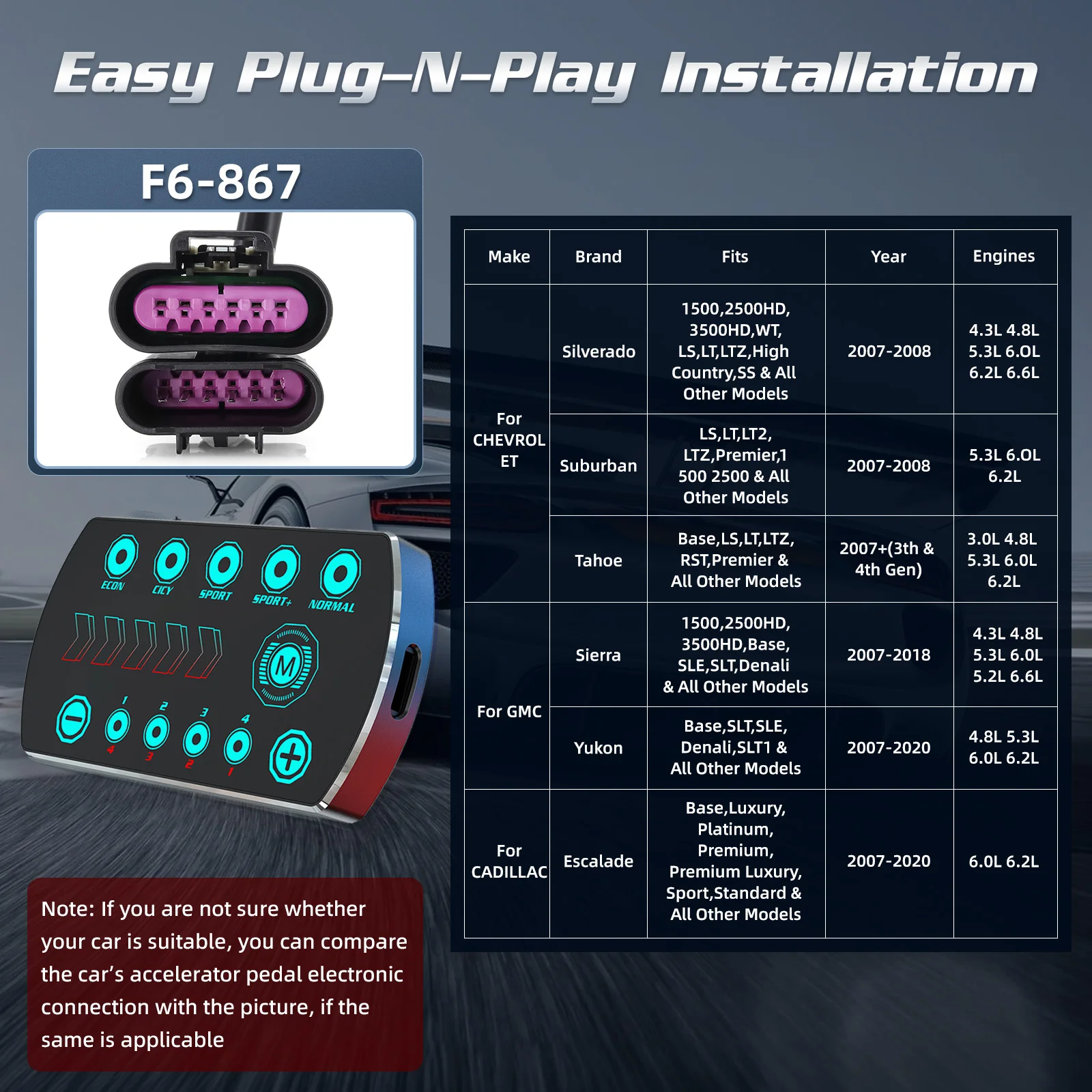 

Гоночный акселератор, электронный контроллер дроссельной заслонки, 9 драйверов, 10 режимов, мощный бустер, запчасти для тюнинга, мощный автомобильный Педальный бустер